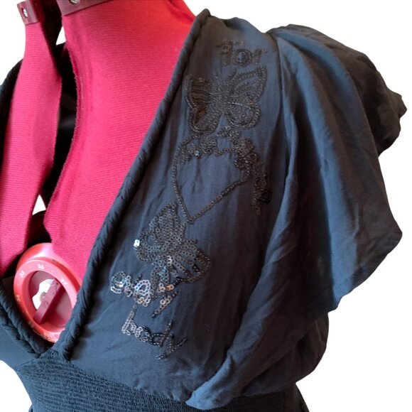 DESIGUAL - Black with pink green Floral prints + sequins - maxi dress size 42 - Picture 3 of 11